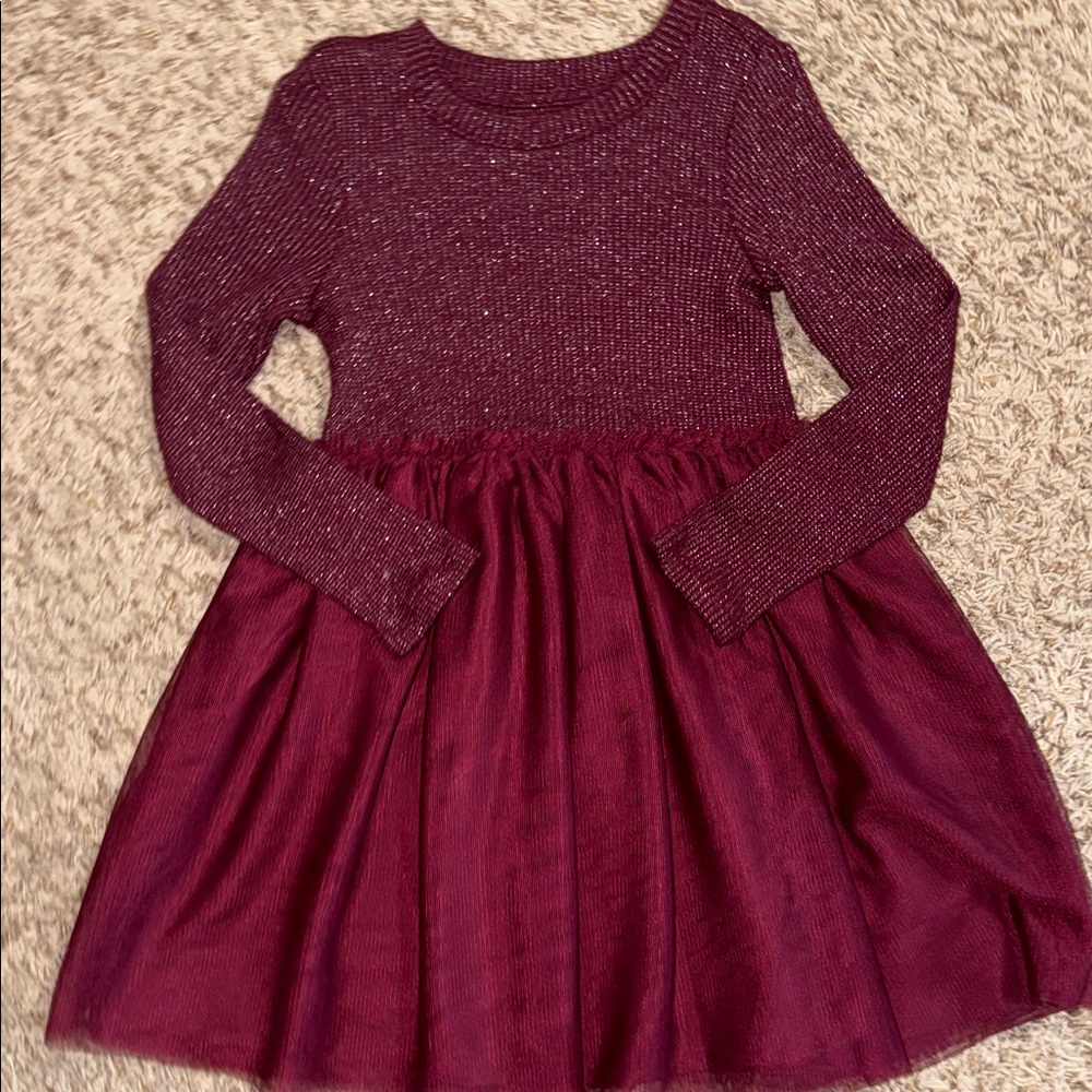 5t girls burgundy long sleeve sparkle ribbed tulle dress by Cat & Jack